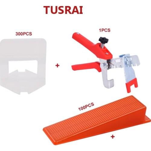 Tile Leveling System Kit 1mm /32" 401pcs Ceramic Floor Leveling Spacers Bricklayer Tools Clips 300pc+Wedges 100pc+Locator TUSRAI