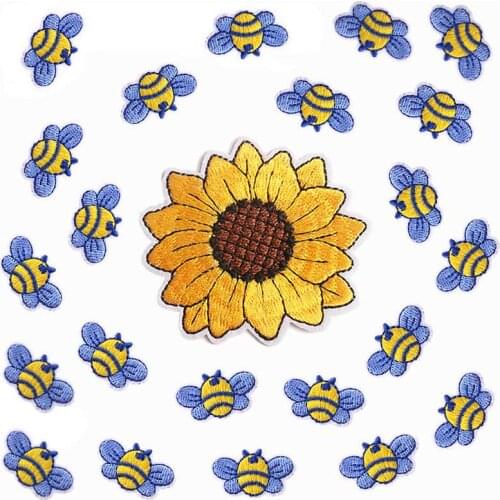 Sunflowers/Little Bee Embroidery Patches For Clothing DIY Iron-On Patches On Clothes T-Shirts/Backpack Children Embroidery Patch