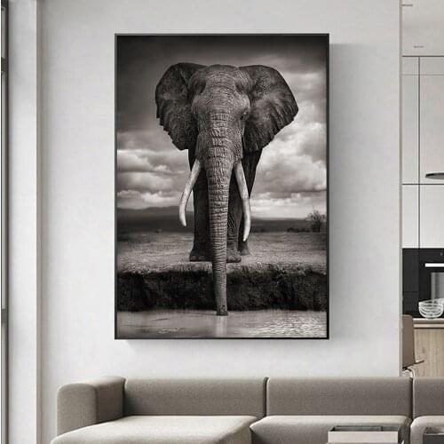 Nordic Creative Elephant Canvas Painting Black and White Animal Posters and Prints Wall Art Pictures for Living Room Decoration