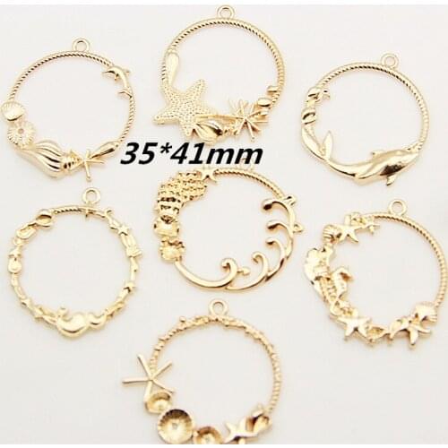 New Arrival 50pcs/lot 35*41MM Bright Gold Tone Plated Hollow Out Round Circle Earring Floral Pendant Ornament Metal Charms