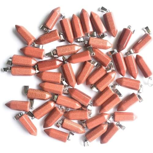 Wholesale 50pcs/lot 2020 fashion good quality gold sand stone hexagonal pillar charms pendants fit necklace making free shipping