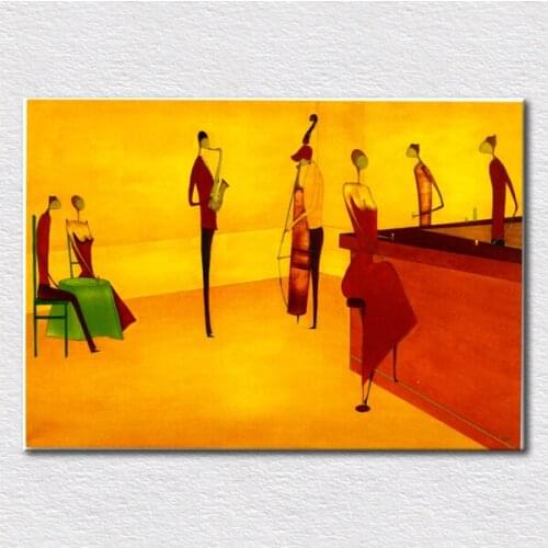 Wholesal high quality decor art craft Elegant Abstract portraits oil painting of Impression of the bar jazz free shipping