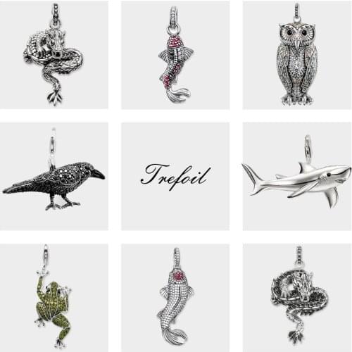 Blackened Dragon Koi Fish Raven Frog Shark Pendants, Fashion Jewelry 925 Sterling Silver Punk Gift For Women Men Fit Necklace