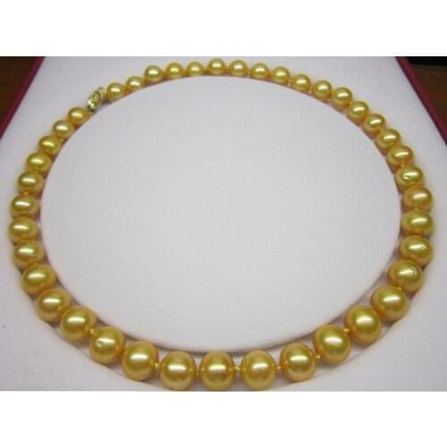 10-11mm Genuine gold south sea pearl necklace yellow clasp