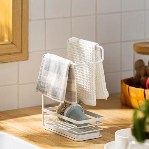Kitchen Rag Storage Shelf Sponge Holder Drain Rack Towel Iron Holder Draining Sink Hanging Desktop Dual Purpose