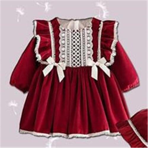 Xmas Girls Princess Dresses Spring 1-4 Years Toddler Kid Baby Girl Long Sleeve Pageant Lace Red Dress Kids Girls Autumn Clothes