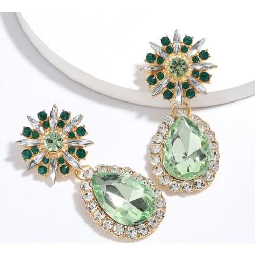 Gold Color Exaggerated Drop-Shaped Crystal Glass Pendant Dangle Earrings Cool Girls Fashion Jewelry