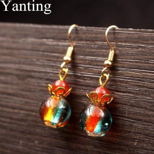Yanting Ethinc Earrings Hanging Colorful Glass Glazed Beads Handmade Vintage Earrings For Women Handmade Brincos Gift 011