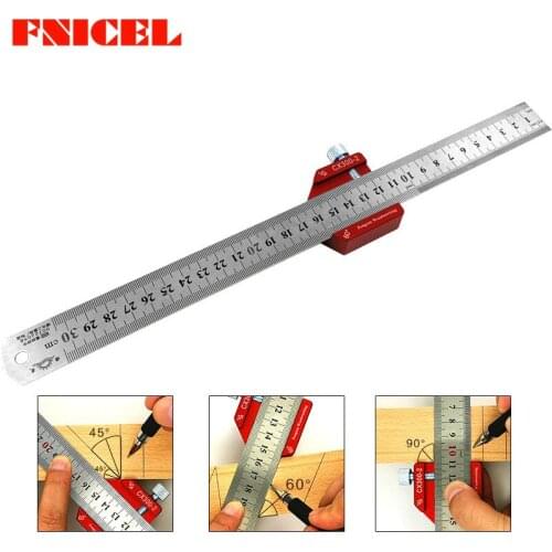 45-90 Degree Woodworking Angle Scribe Square Ruler Height Gauge Locator Steel Ruler Adjustable Fixed Block DIY Measuring Tool