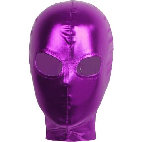 Unisex Adult Latex Mask Shiny Metallic Party Mask Headwear Carnival Cosplay Restraints Full Face Mask Hood Open Eyes Masque Prop
