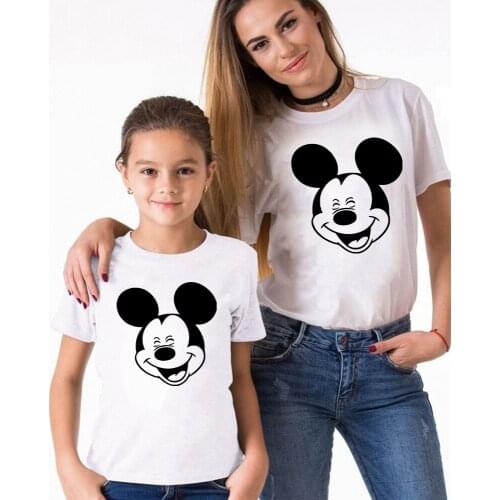 Happy Mickey Mouse Head Print Cartoon T Shirt Mother Daughter Father Son Family Matching Outfits Family Look Tops