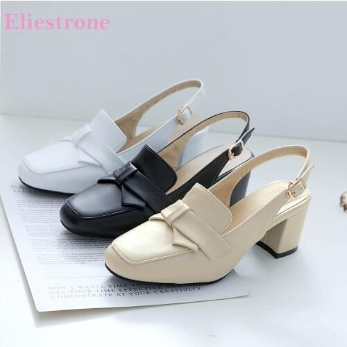 Brand New Fashion White Beige Women Slingback Sandals Sexy Med Square Heel Lady Shoes Plus Big Small Size 28 30 10 43