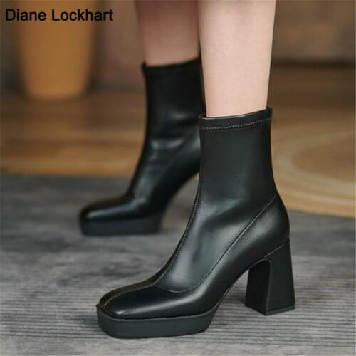 2021 Women Boots Fashion Sexy Elastic Ankle Boots For Women Platform High Heels Shoes Ladies Autumn Spring Boots Botas de mujer