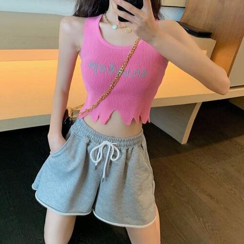 Women Corset Tops Womens Short Knitted Sexy Suspenders-Letter Wavy Vest Tank Camis Crop Top For Women