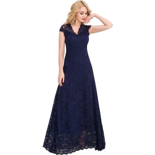 Party Dress Womens Retro Lace Floral Vintage Formal Bridesmaid Wedding Evening Long Dress V-neck Embroidery Maxi Dress V1044