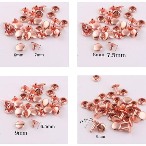 100 Sets Double Cap Rivets,Rose Gold Round Rivets Studs Leather craft,Snaps Prong Studs Rivet Fastener Riveted-6.5MM/7MM/7.5MM