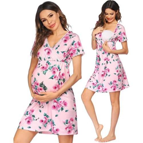 3 In 1 Delivery/Labor/Nursing Nightgown Womens Maternity dresses Sleepwear for Breastfeeding Dress Cotton Pregnancy Clothes