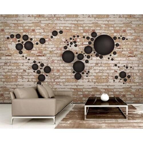 Custom wallpaper 3d stereo retro brick wall painting sphere world map living room bedroom restaurant hotel TV background wall