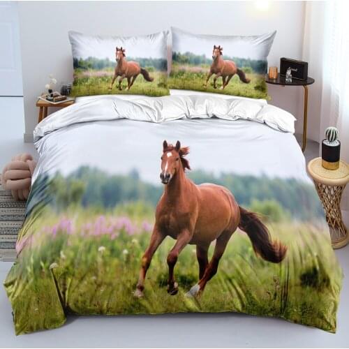 3D Beddings Duvet Cover Sets Quilt Covers Set Pillow Cases Single King Queen Double Single Size White Horse Custom Bedding Bags