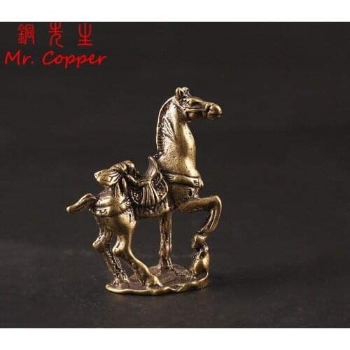 Antique Copper Horse Cicada Small Statue Lucky Feng Shui Desktop Ornament Home Decoration Accessories Brass Zodiac Animal Figure