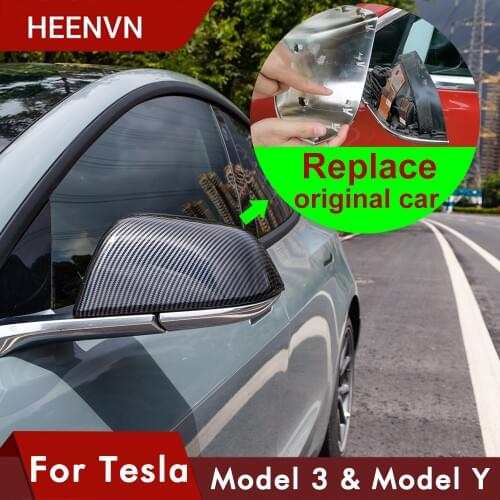 Heenvn Model3 Rear View Mirror Protective Cover For Tesla Model 3 Accessories Replace the original car Mirror Cover Carbon Fibre