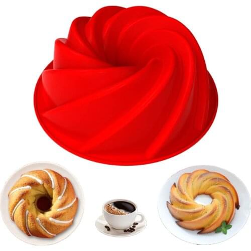 Large Spiral shape silicone Bundt Cake Pan 10- inch, Bread Bakeware Mold baking Tools Cyclone Shape Cake Mould DIY Baking Tool