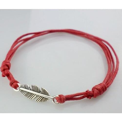 5pcs Simple Tree Leaves Charm Bracelet Adjustable Red Rope Wave Bracelets Bangles For Women Men Christmas Gifts