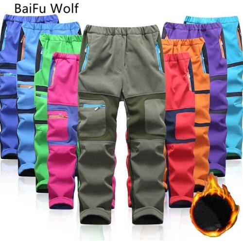 Brand Waterproof Boys Girls Pants Warm Trousers Sporty Climbing Trousers Children Patchwork Soft Shell Outfits For 105-160cm