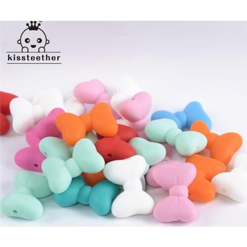 10pcs New Product Bow Tie Beads Made From Food Grade Silicone With Baby Teether Bracelet/necklace DIY Fashion Pendant
