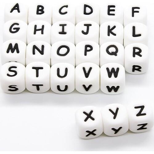 Cute-idea 10pcs 12mm silicone beads Food Grade Teether English Letters Handmade Jewelry Necklace products baby toys BPA Free