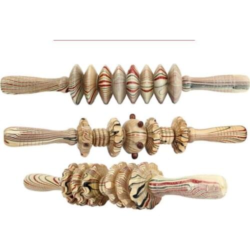 Wood Trigger Point Stick Masage 9 Wheels Wooden Handheld Fat Burn Body Massager 2 Colors For Health Care Wood Therapy