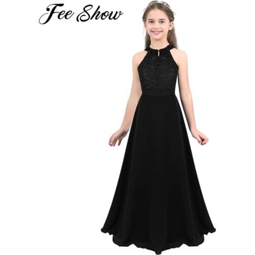 Kids Chiffon Floral Lace Cutout Back Flower Girl Dress Childs Girls Children Wedding Birthday Party Clothes