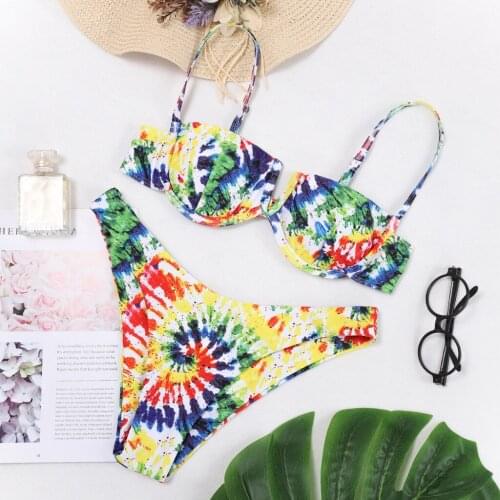 Home&Nest Sexy Bikini Set Women Sexy TieDye Print High Waist Two Pieces Bikini Swimwear Swimsuit Beachwear Summer Bathing Suit