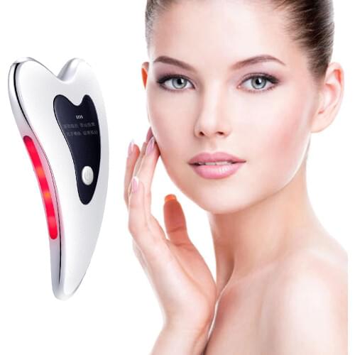 USB Charging Heated Vibrating Facial Massager Electric Gua Sha Board Red Blue Light Therapy Scraping Plate Face Lifting Slimming