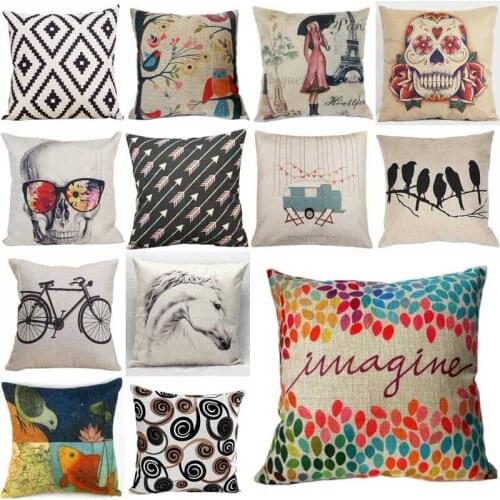 Cotton Linen Pillow Case Bed Waist Throw Cushion Case Home Animal landscape pattern bolster