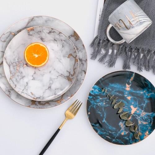 Ceramic Plates European Marble Food Tableware High Fashion Snacks Steak Salad Cake Dessert Dishes Kitchen Utensils Porcelain