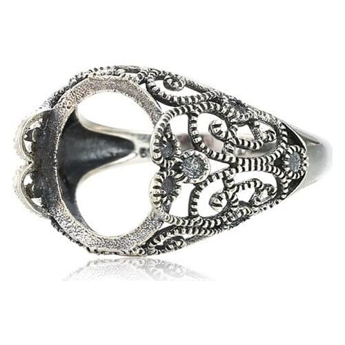 Ring Blank for 11x13mm Oval Cabochons Antique Style Ring Setting Thai Sterling Silver Adjustable Ring Base SR0318