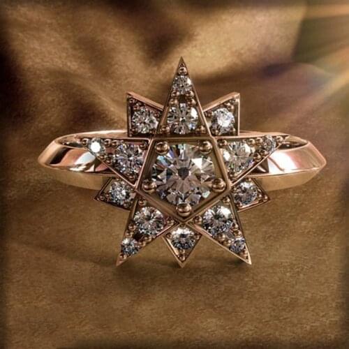 Brand Female Among Star Ring Cute Luxury 925 Silver Rose Gold Love Jewelry Promise Stone Rhinestone Diamond Rings For Women