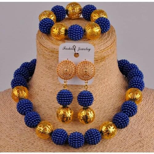 Royal blue african wedding beads necklace set simulated pearl costume necklace set FZZ59