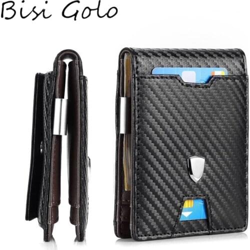 BISI GORO 2020 Multifunctional Wallet Men Clutch Carbon Fiber Card Holder Women RFID Blocking Case Protector PU Leather Purse