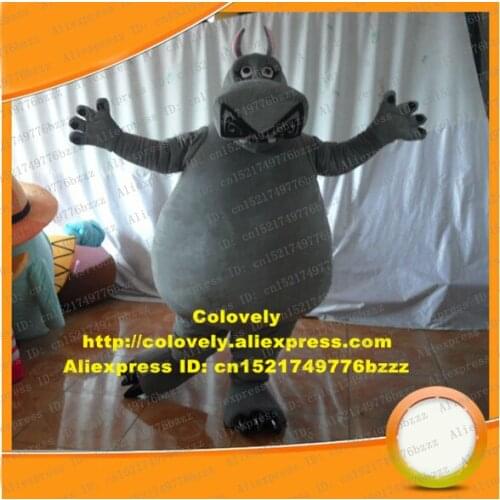 Funny Gray Gloria Madagascar Hippo River Horse Hippopotamus Mascot Costume With Short Curve Horns Bright Clear Eyes No.6609 FS