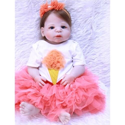 DollMai 23" reborn babies victoria girl full silicone baby dolls for children gift bebes reborn com corpo de silicone menina