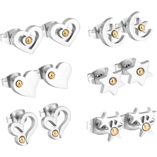 LUXUKISSKIDS 6Pairs/Box Stainless Steel Pendientes Stud Earrings set Heart Star For Women Christmas Earrings Korean Brincos 2020