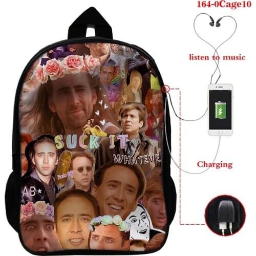 New Backpack Nicolas Cage 3d Print Multifunction USB Charging Travel Canvas Student Backpack for Teenagers Boys Girls School Bag