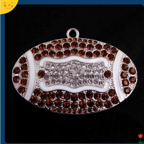 OYKZA Fashion Jewelry 32*52mm 5pcs Zice Alloy Brown Rhinestone Rugby Pendants for Beads Necklace Making