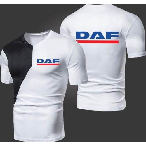 Summer New DAF Mens T-Shirts Solid Color Splicing Casual Breathable Sports Slim Fitting Short Sleeve V-Neck Spotswear