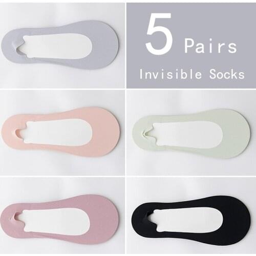 5 Pairs High-heeled shoes Lace socks non-slip Summer for Women ladies Invisible Solid Color Short Ankle Thin Boat Fruits letter