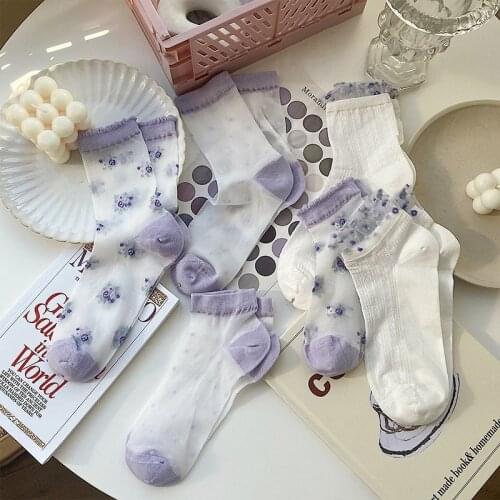 Purple Lace Socks Summer Socks Women Breathable Thin Anti-hook Silk Jk Lolita Socks Cute Boat Socks Women Frilly Socks Harajuku