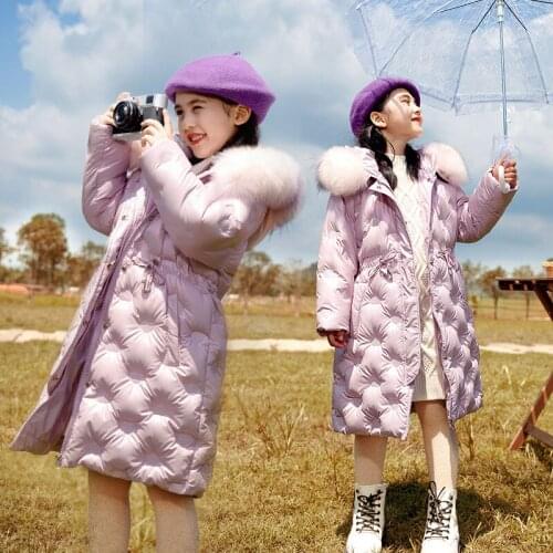 New Fashion Childrens Winter Down Jacket for girls Coat Thicken snowsuit Kids clothes waterproof parka real Fur 5-14Years