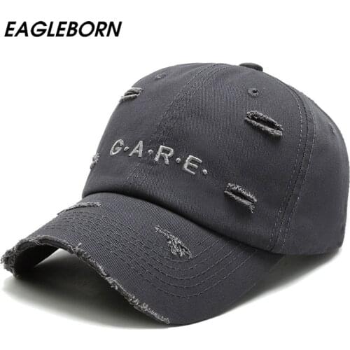 New Embroidered Washed Hole Baseball Cap Personalized Letter Embroidered Men Women Baseball Cap Shabby Fashion Cap for Women Hat
